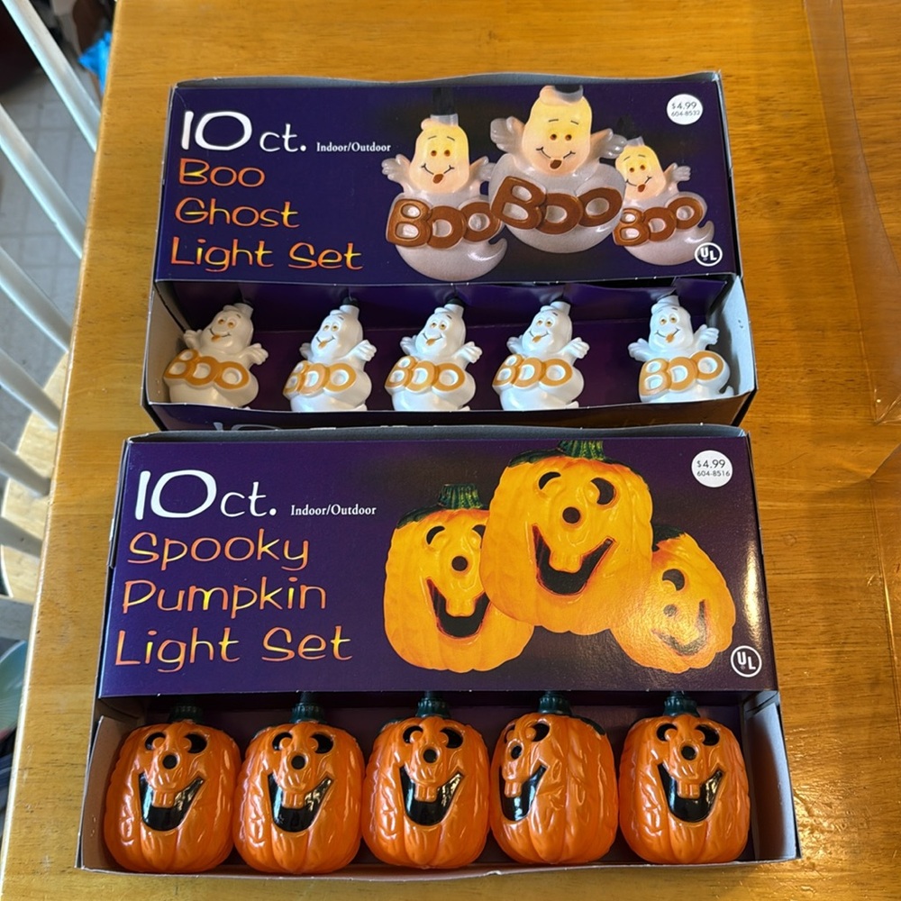 10 Count Spooky Pumpkin & 10 count Boo Ghost Light Sets. Vintage. New in box